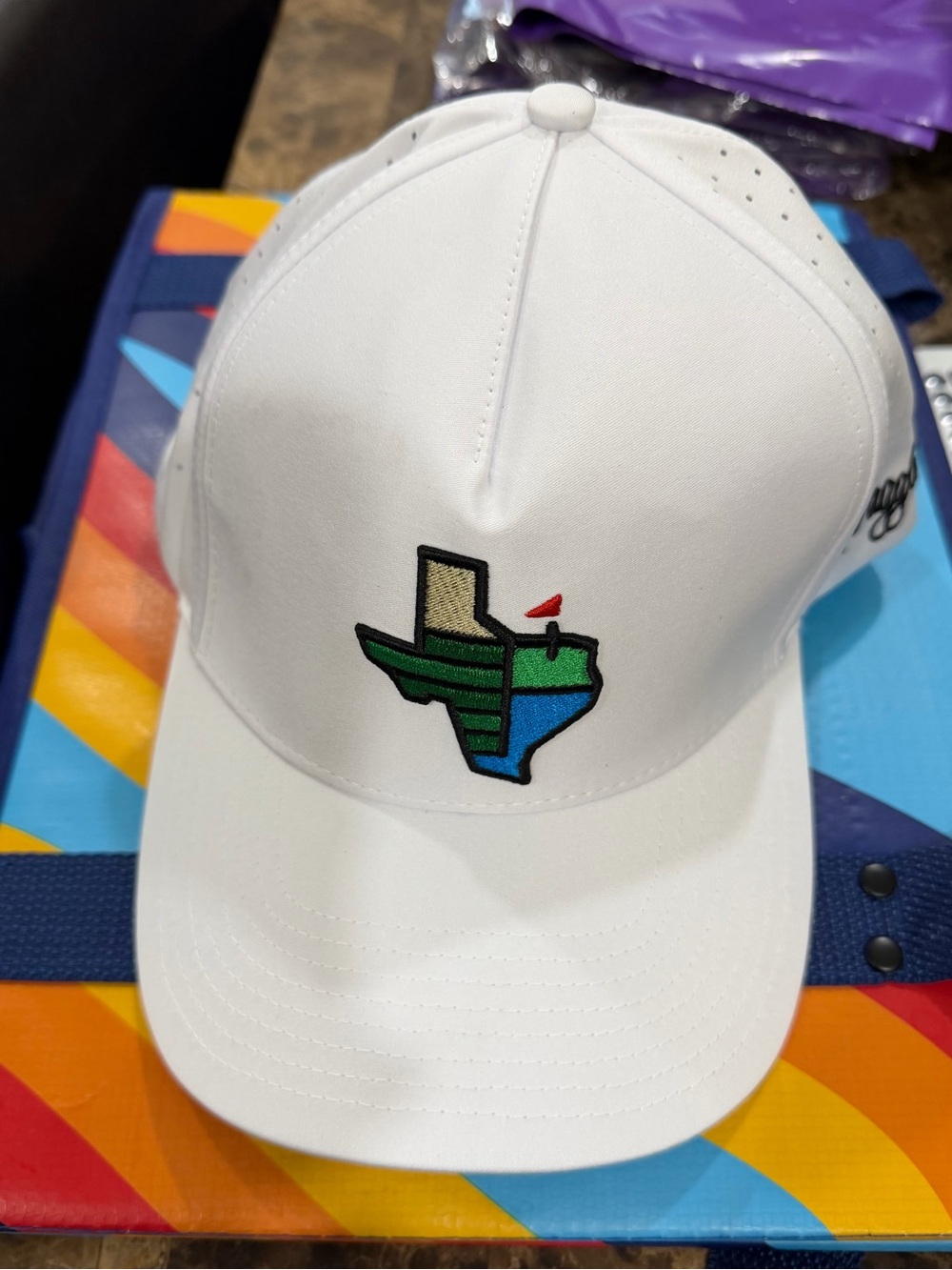 Waggle, White Baseball Cap with Colorful Texas Patch